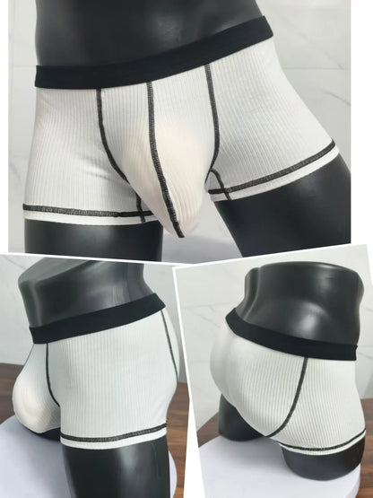 Large-bag personalized design men's underwear, sweat-absorbing, thin, breathable, U-convex four-corner men's underwear