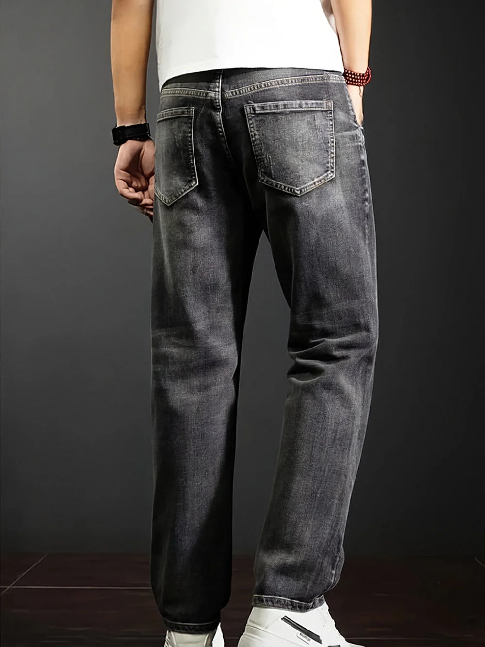 Men's New Straight Leg Stretchable Jeans Casual Pants with Personality Design Comfortable Fit Modern Style
