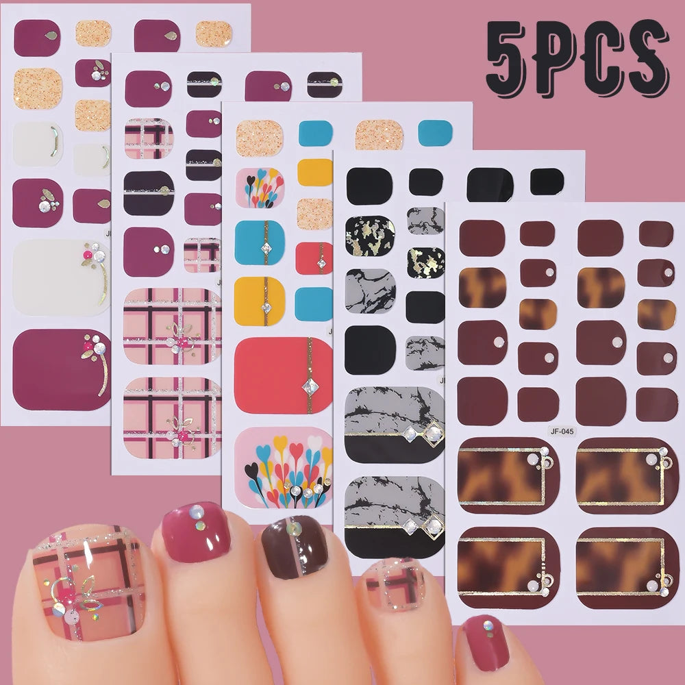5Sheets Yellow Daisy Toenail Sticker 110Tips Full Cover Baking Free Toe Nail Wraps Elegant Flower Self-Adhesive Toe Polish Strip