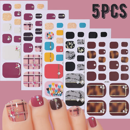 5Sheets Yellow Daisy Toenail Sticker 110Tips Full Cover Baking Free Toe Nail Wraps Elegant Flower Self-Adhesive Toe Polish Strip