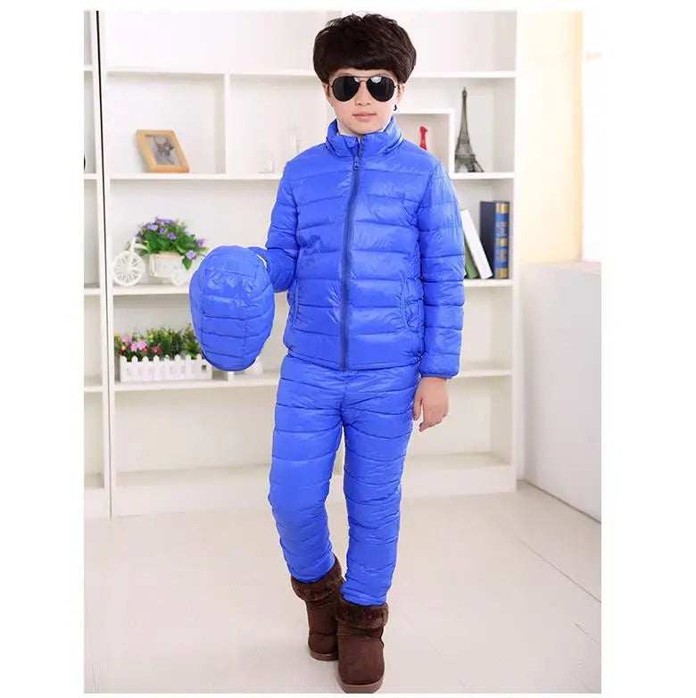 Winter Children Clothing Sets Baby Boy Warm Hooded Down Jackets Pants Clothing Sets Girls Boys Snowsuit Coats Ski Suit 2-12Y