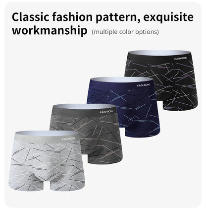 4pcs Men's Underwear, Comfortable, Soft and Fashionable Daily Line Print Intimate Boxer Briefs, Sporty and Breathable Boxers