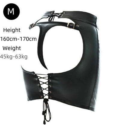 Sexy Leather Belted Shorts with Fetish Slave Bondage Hip Revealing Miniskirt for Women BDSM Role Play Night Club Costumes