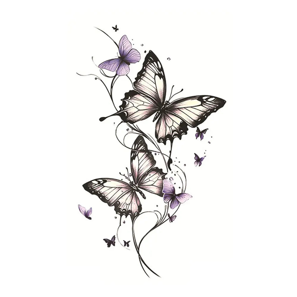 Waterproof Temporary Tattoo Sticker  Butterfly Flower Line Pattern Body Art Arm Fake Tattoos Sleeve For Women Men Hands Shoulder