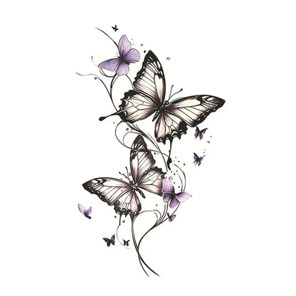 Waterproof Temporary Tattoo Sticker  Butterfly Flower Line Pattern Body Art Arm Fake Tattoos Sleeve For Women Men Hands Shoulder