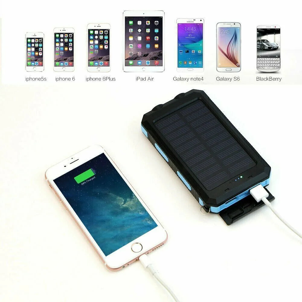 1set 30000mAH Solar Charging Treasure, Portable USB Power Charger, Waterproof and Dustproof with LED Light, Outdoor for Camping and Traveling.