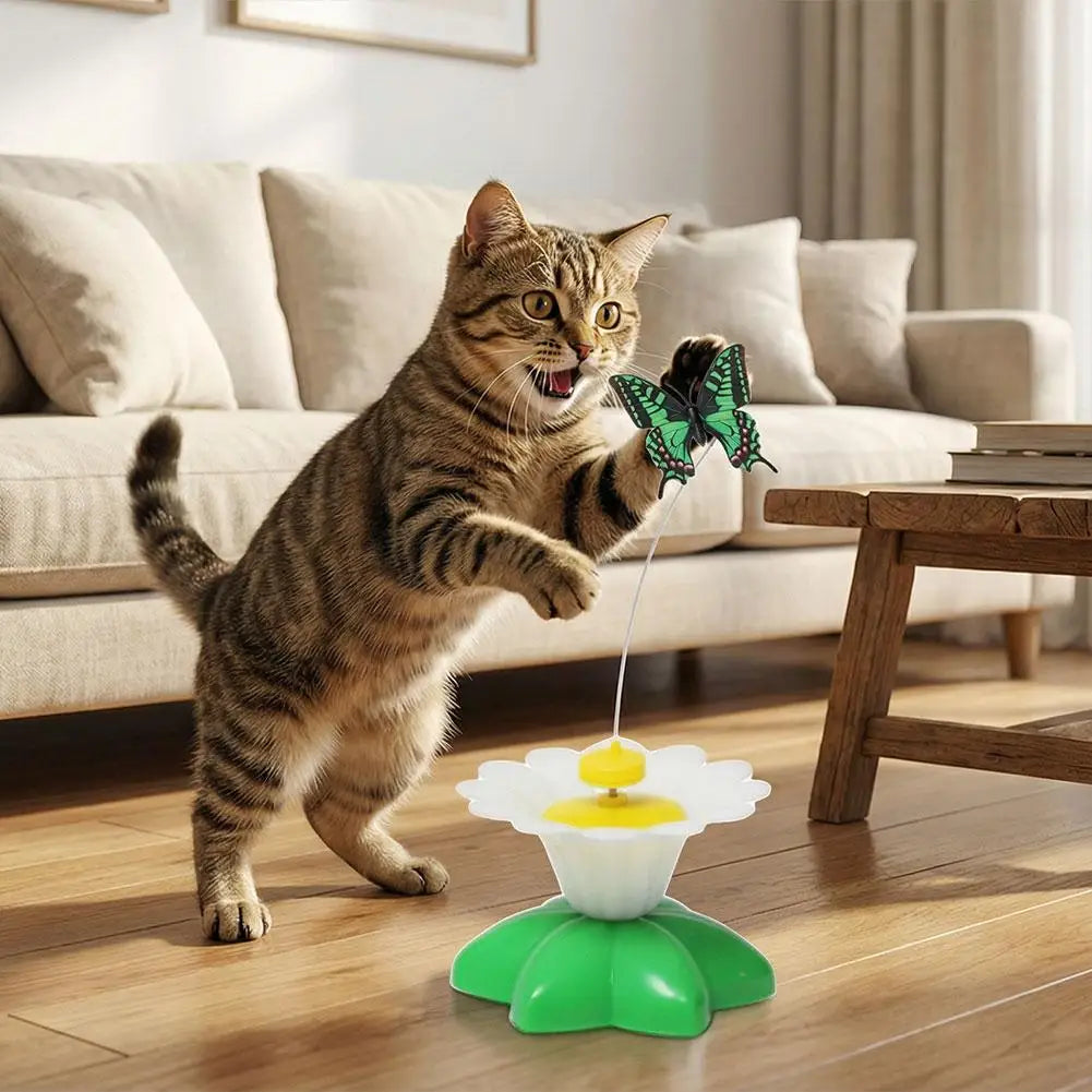 Interactive Cat Teaser Wand Toy - Automatic Rotating Electric Flying Butterfly Hummingbird, Indoor Kitten Exercise Play Toys