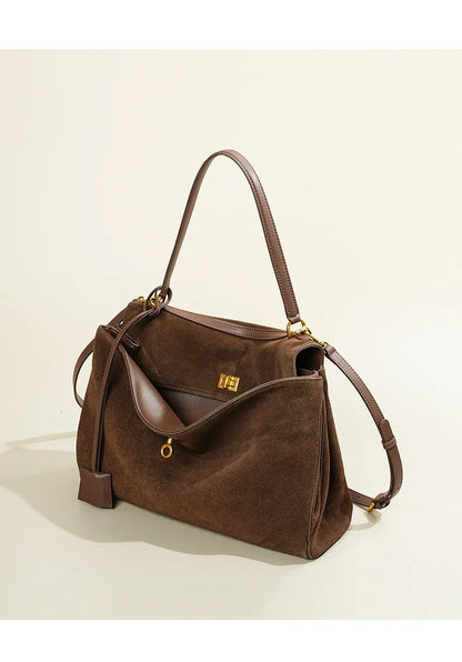 Large Capacity Autumn Winter Suede Leather Tote Bag Frosted Cowhide High-Grade Shoulder Bag for Women