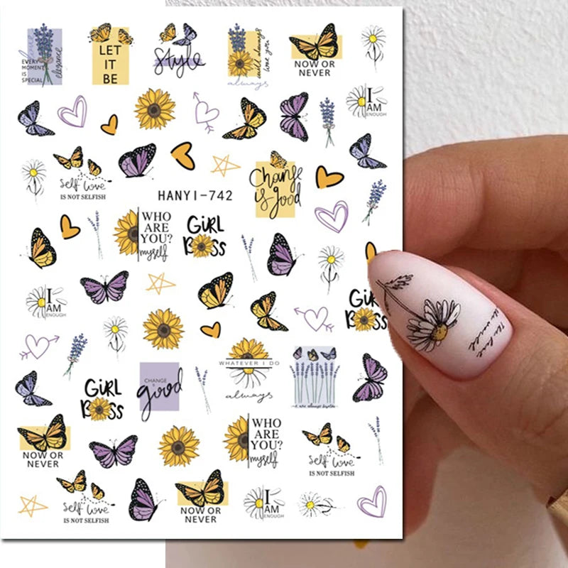3d Nail Art Decals Elegant White RoyalBlue Roses Flowers Adhesive Sliders Nail Stickers Decoration For Nail Manicure