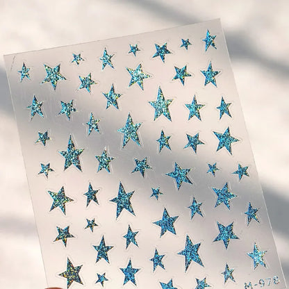 Grid Patterned Star Bowknot Cherry Polka Dot Line Colorful Geometric Five-pointed Star Adhesive Nail Art Sticker Manicure Decal