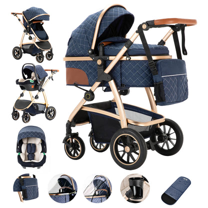 Baby Stroller 3 in 1 Easy Folding Multifunctional Stroller Travel Portable Baby Carriage Safety Seat EU Standard Aluminum Frame