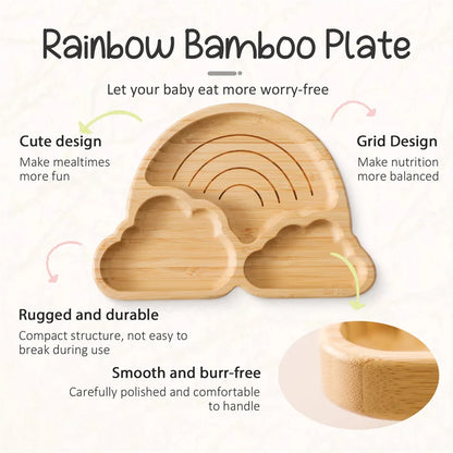 Baby Wooden Tableware Set Wooden Handle Fork Spoon Could Bamboo Wooden Plate Bowl Silicone Suction for Children Feeding Supplies