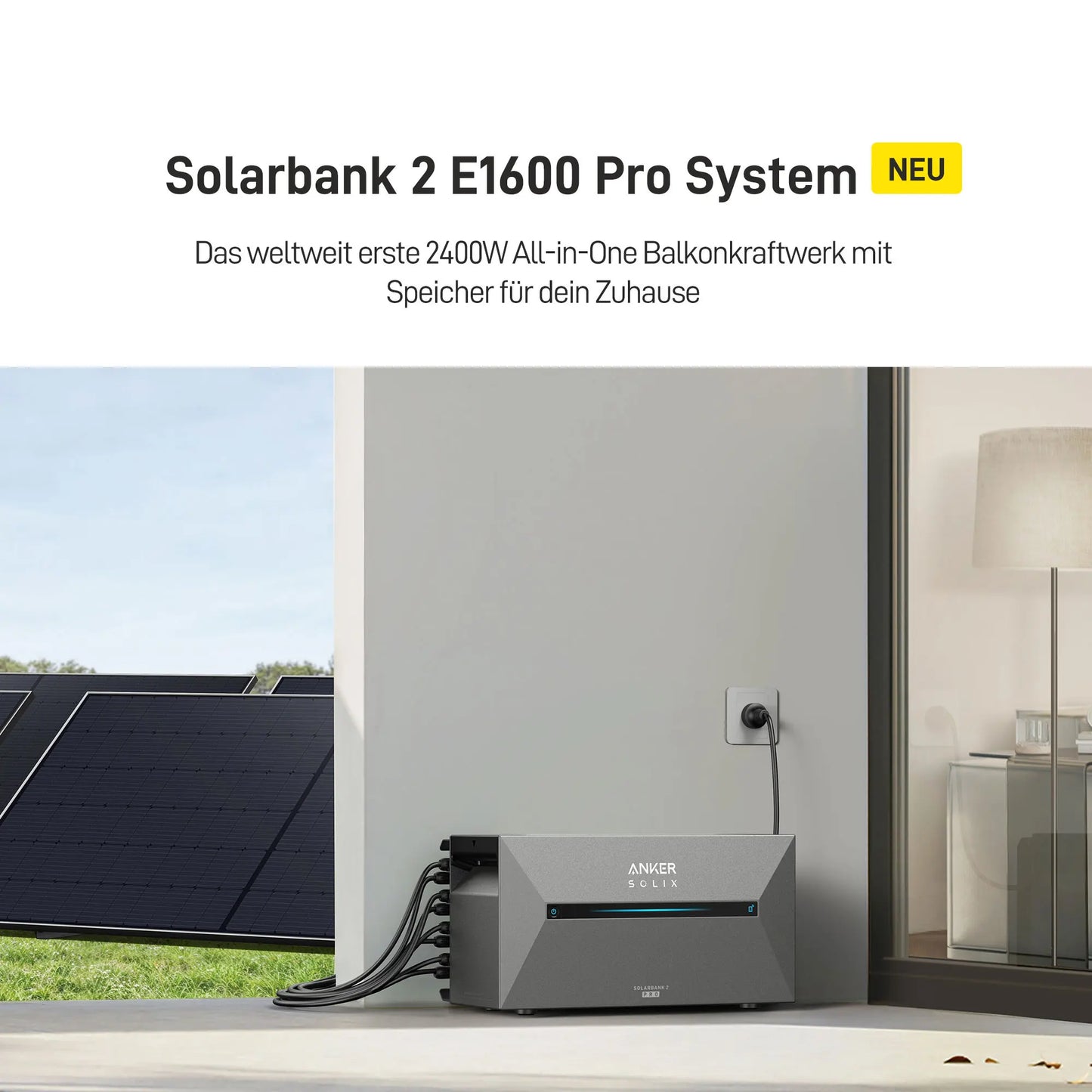2000W balcony power plant with storage Anker SOLIX 2 Pro, solarbank E1600 Pro All in One power storage 1.6kWh with inverter