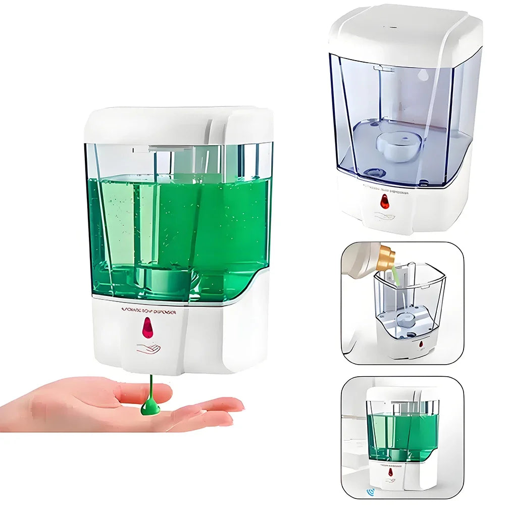 Automatic Touchless Soap Dispenser 700ml, Wall-Mounted Large Capacity Battery-Operated Sensor Hand Washer for Bathroom Kitchen