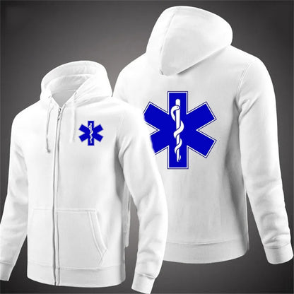EMT emergency ambulance printing Men Hoodie woman Spring Autumn Coat Solid Color Zipper Fashion Pullover Sweatshirt Harajuku Top