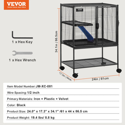 SucceBuy 64.6" Rolling Metal Ferret Cage Large 4-Tier Critter Nation Cage Small Animal Cage for Rats Hamster Guinea Chinchilla