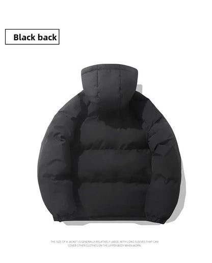 American fashion brand down jacket men's winter new solid color warm hooded bread suit cotton jacket thickened loose jacket