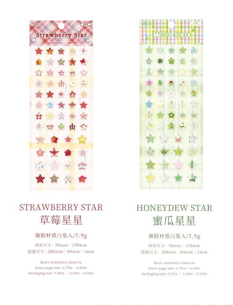 4 Designs Candy Star Series Lovely Five Point Star Theme Resin Stickers for Scrapbooking DIY Frame Collage Decoration