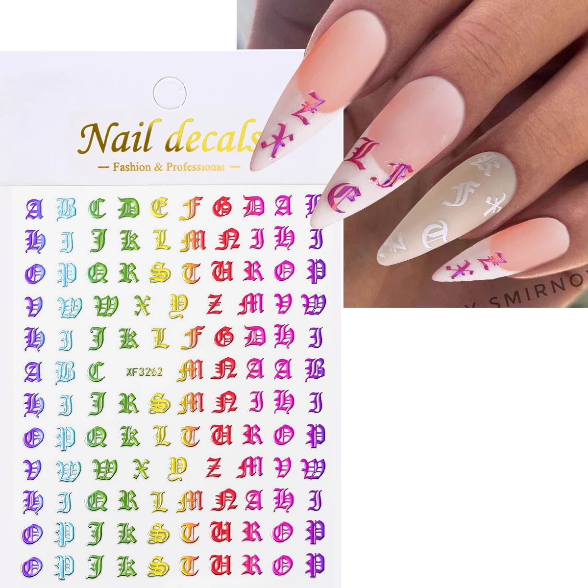 1Pcs 3D Alphabet Nail Sticker Laser Silver/Gold 26 English Letters Nail Art Decals Self Adhesive Manicure 8*10cm Letter Sticker