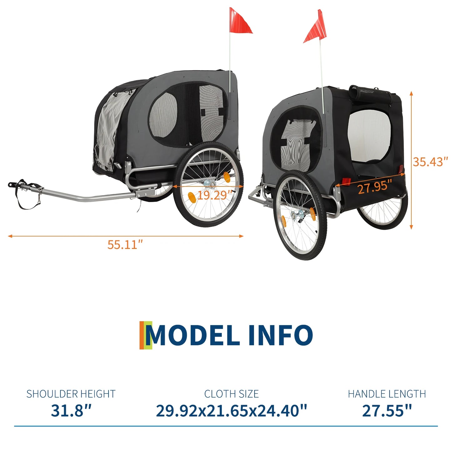 Heavy Duty 2-in-1 Dog Bike Trailer & Jogging Stroller for Medium/Large Dogs - 88 Lb/40 kg, Ventilated Waterproof Cabin, Collapsible Steel Frame, Quick-Release Wheels, All-purpose Hitch (20-29' Bikes)