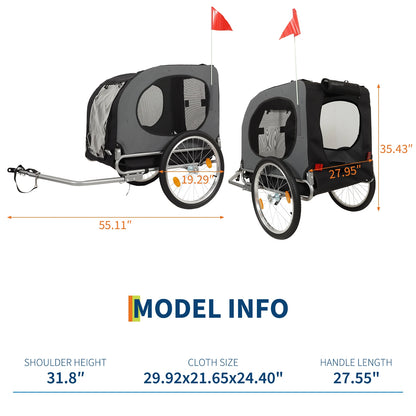 Heavy Duty 2-in-1 Dog Bike Trailer & Jogging Stroller for Medium/Large Dogs - 88 Lb/40 kg, Ventilated Waterproof Cabin, Collapsible Steel Frame, Quick-Release Wheels, All-purpose Hitch (20-29' Bikes)