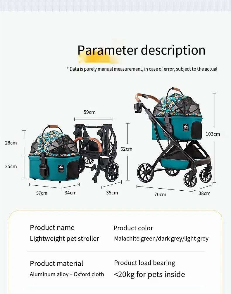 2026 New Dog Stroller Lightweight Foldable Separable Pet Cart, 21.5cm Large Wheel Safe Box for Cat Dog Outdoor Travel 강아지 유모차
