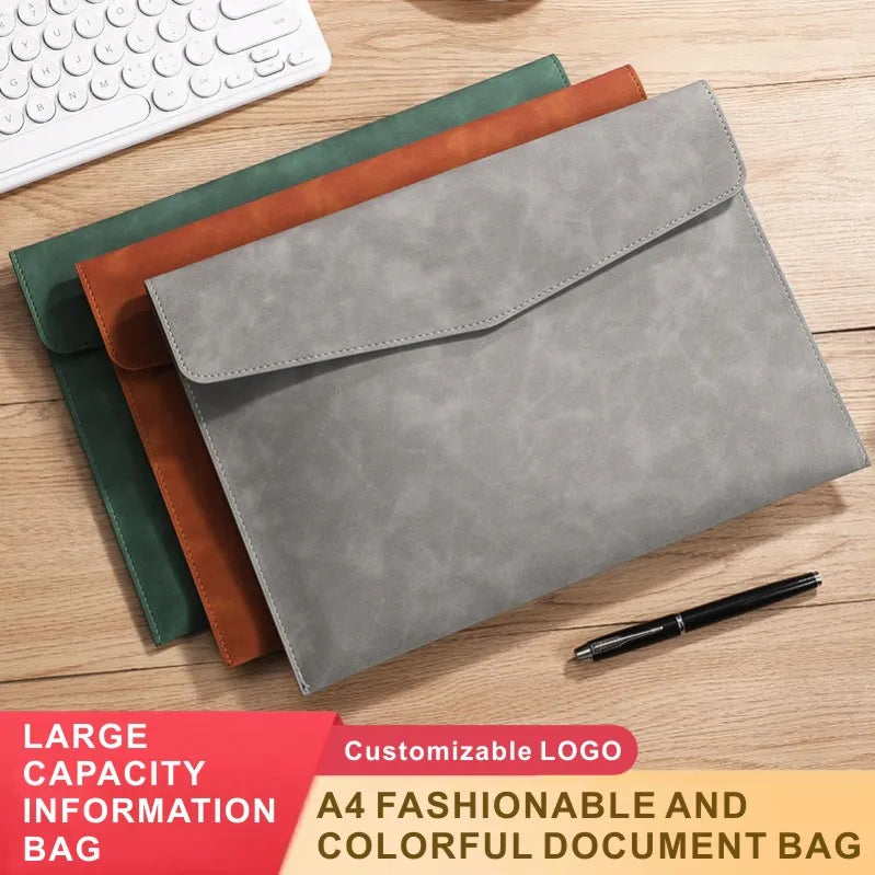 PU Leather A4 Document Bag, 7 Colors, File Folder for Office & Travel, Stylish Organizer