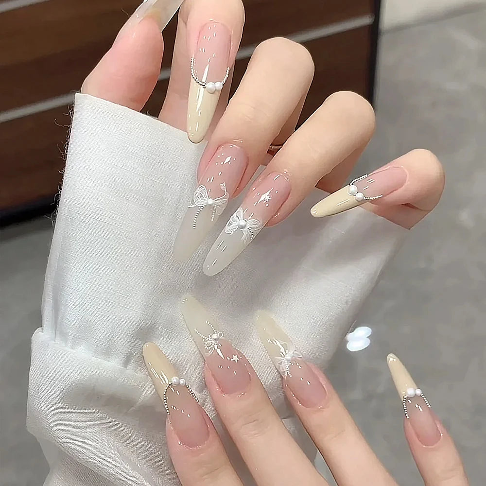 1pcs 5D White Lace Bowknot Nail Art Sticker Sweet Pearl  Bow Ribbon Self-Adhesive Nail Slider DIY Luxury Nail Decorations Decals