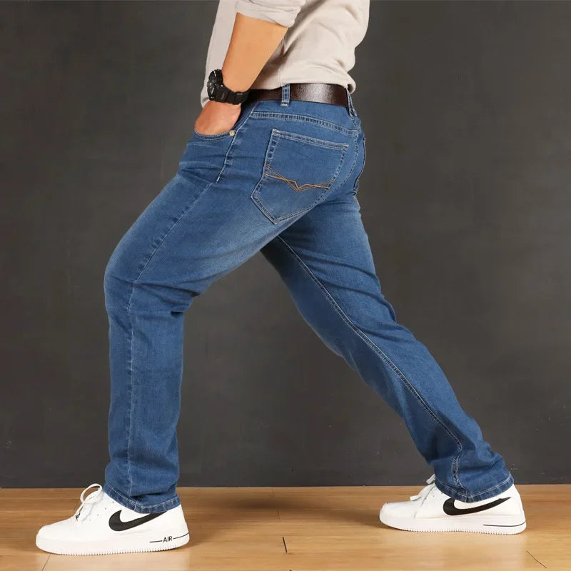 47-160KG Plus Size Men's Jeans Autumn Spring Black Blue Pants Straight Business Loose Long Trousers Cotton Jeans Male Clothing