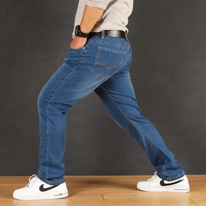 47-160KG Plus Size Men's Jeans Autumn Spring Black Blue Pants Straight Business Loose Long Trousers Cotton Jeans Male Clothing