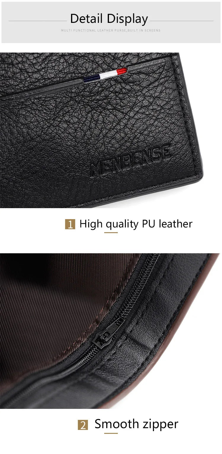 Slim Men Wallets New Short Zipper Card Holder Photo Holder Male Purse Simple Coin Pocket High Quality PU Leather Men's Wallet