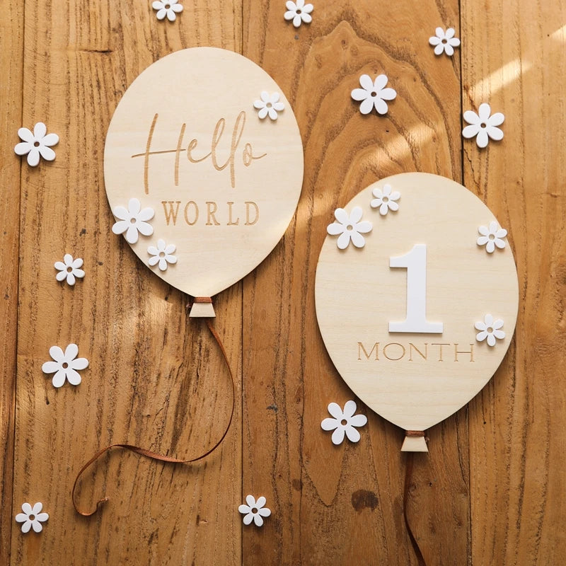 Wooden Baby Month Photography Prop Cloud Shape Record Card Newborn Birthday Gift Milestone Card Souvenir Baby Photo Accessories