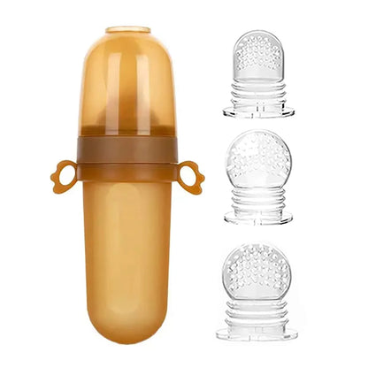 4pcs Baby Feeding Set: 1pc Silicone Spoon Feeder Bottle with Handle, 3-Size Mesh Bags-S, M, L. Baby Bottle, Feeding Bottle Set