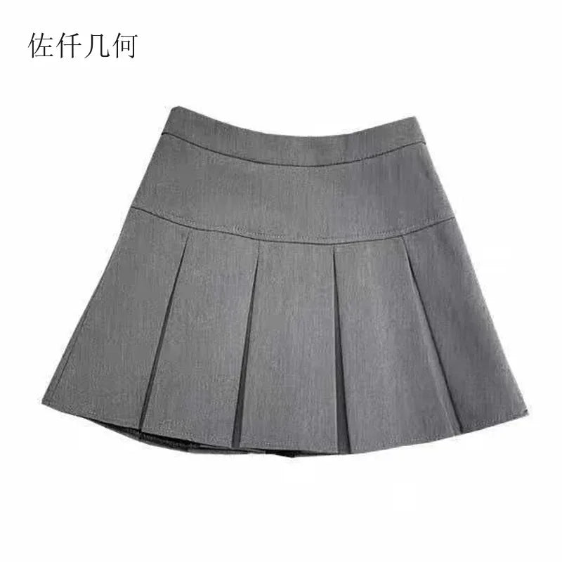2025 New Black and Grey Pleated Skirt Women High Waist Mini Vintage Solid Skirts Korean Fashion School Uniform Streetwear