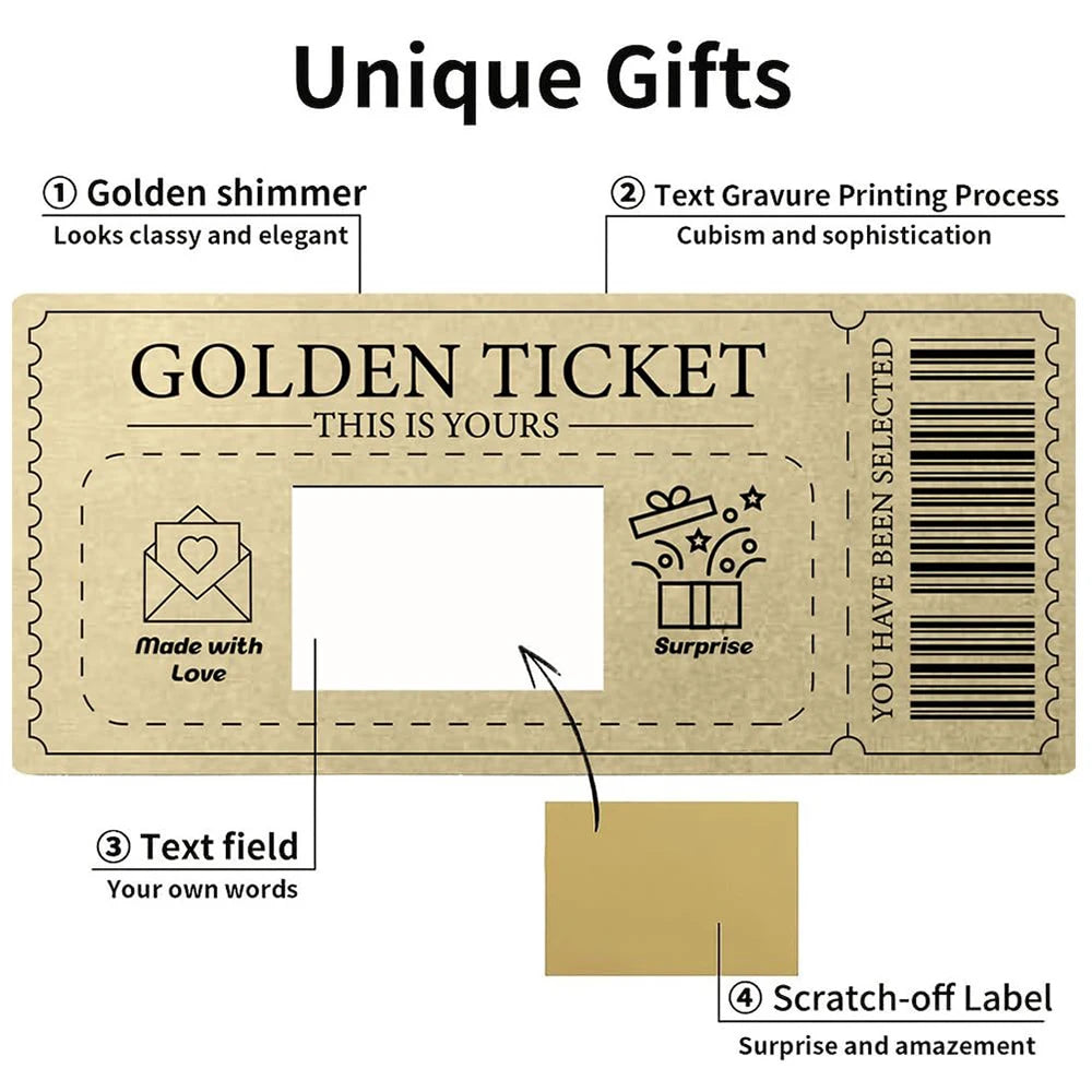 3pcs/set Golden Ticket Scratch Card Scratch-off Travel Ticket Set with Envelopes Surprise Reveal Ticket Gift for Valentine's Day