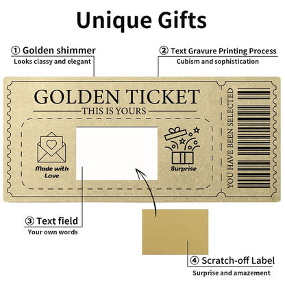3pcs/set Golden Ticket Scratch Card Scratch-off Travel Ticket Set with Envelopes Surprise Reveal Ticket Gift for Valentine's Day