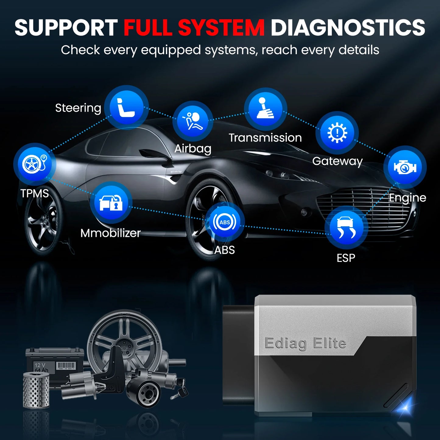 KINGBOLEN Ediag Elite All system 10+ Reset OBD2 Scanner FCA CAN FD Bidirectional Diagnostic tool Lifetime free update PK AIOBD