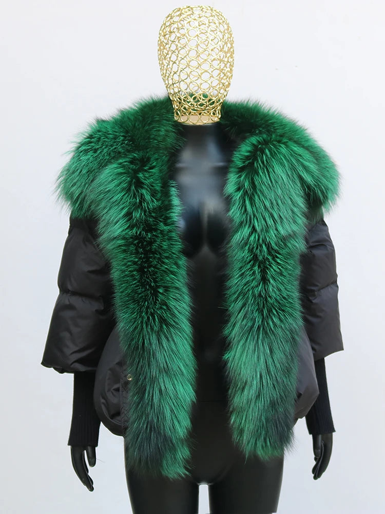 Oversized Winter Warm Real Fox Fur Collar Black Down Coat Women Puffer Outerwear Jackets 2024 Autumn Winter
