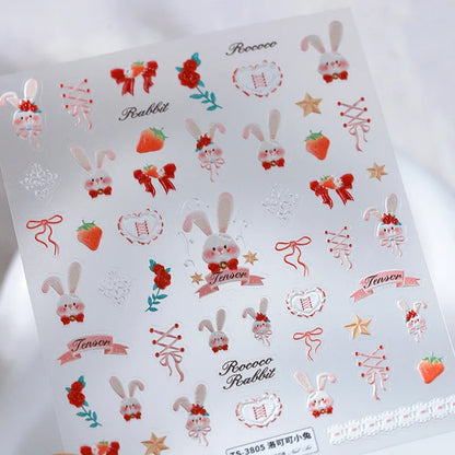 5D Pudding Jelly Dessert Fruit Cherry Pink Claw Print Bowknot Tie knot Love Heart Stars Nail Art Sticker Adhesive Manicure Decal