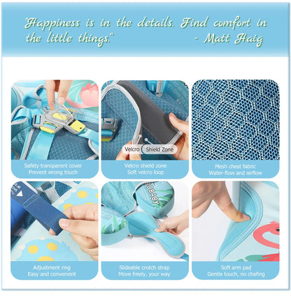 Mambobaby Gentle Skin-Safe Flamingo Air-Free Chest Float with Flat Canopy B503-143-W-Z Baby Swimming Ring Infant Water Circle