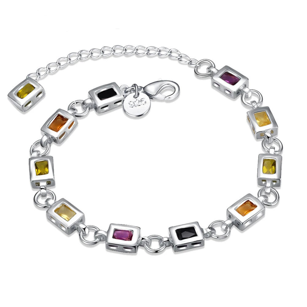 Noble Fine 925 Sterling Silver Elegant Charm Bracelets Zircon Chain Crystal Jewelry Fashion for Women Wedding Lady