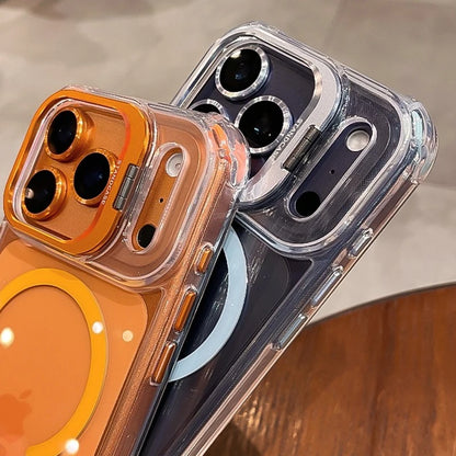 Luxury Transparent Airbag Case For iPhone 17 16 15 14 12 13 Pro Max Plus Air for Magsafe Transparent Camera Stand Holder Cover