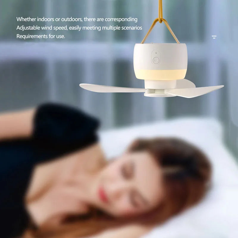 LED šviestuvas su ventiliatoriumi, nešiojamas tylus lubinis ventiliatorius, įkraunamas/įjungiamas LED šviestuvas, nuotolinio valdymo pultas, 3600 mAh, skirtas miegamajam, stovyklavimui