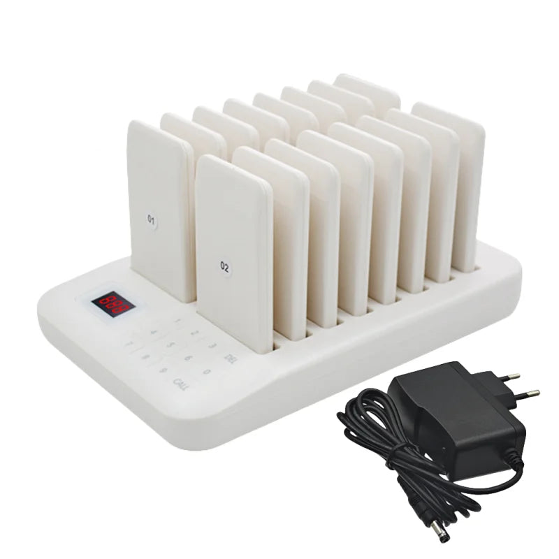 Calling System With 16 Pagers Buzzer Light Vibration 4 Modes Keypad Transmitter Guest Paging Coaster For Restaurant Coffee Shop