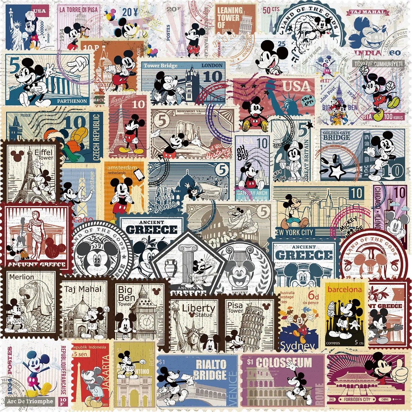 10/50PCS Vintage Mickey Stamps Graffiti Stickers Exquisite Sticker for Phone Computer Notebook Stationery DIY Toys Secret ﻿