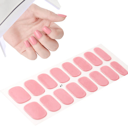 16Tips French Semi-Cured Gel Nail Wraps Sticker Pure Color Full Cover UV Gel Nail Polish Wraps Long-Lasting Nail Extension Decal