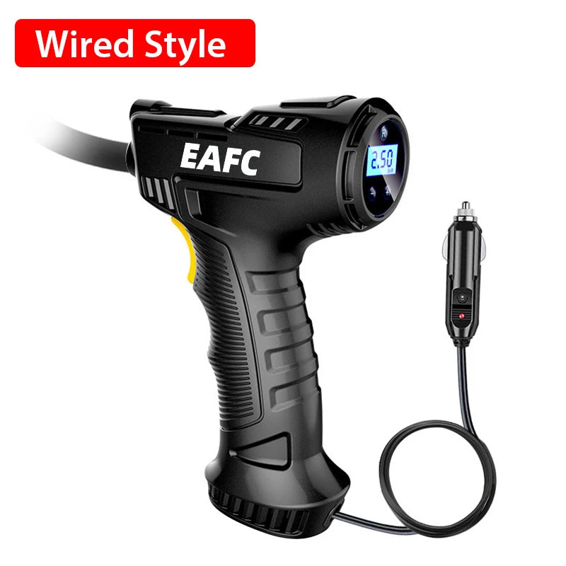 EAFC  Handheld Car Air Compressor 120W Wireless/Wired Inflatable Pump Air Pump Digital Car Tire Inflator Machine for Car Bicycle
