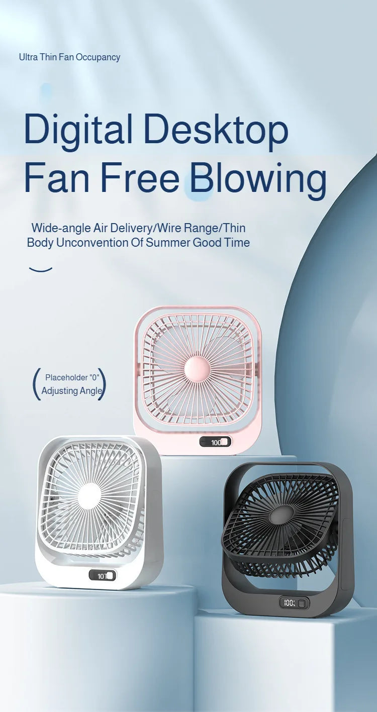 Mini Desktop Fan High Wind Power Rechargeable Plugin Circulation Intelligent Speed Control 360° Rotation Home Office Cooling