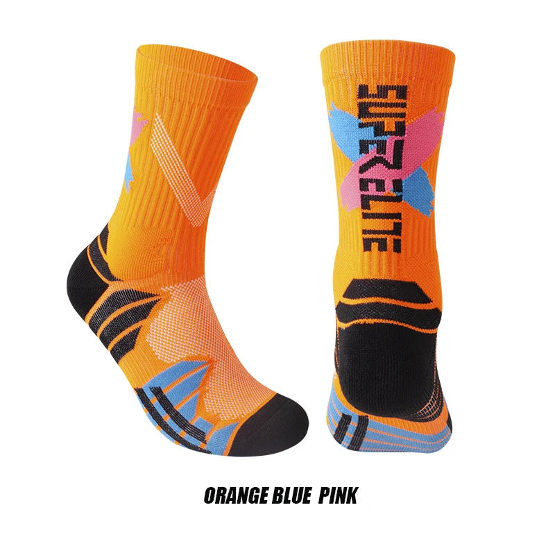 1 Pair High Tube Professional Practical Sport Socks Men's Towel Bottom Thickened Shock Absorbing Contrast Color Elite Socks