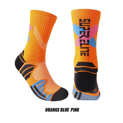 1 Pair High Tube Professional Practical Sport Socks Men's Towel Bottom Thickened Shock Absorbing Contrast Color Elite Socks